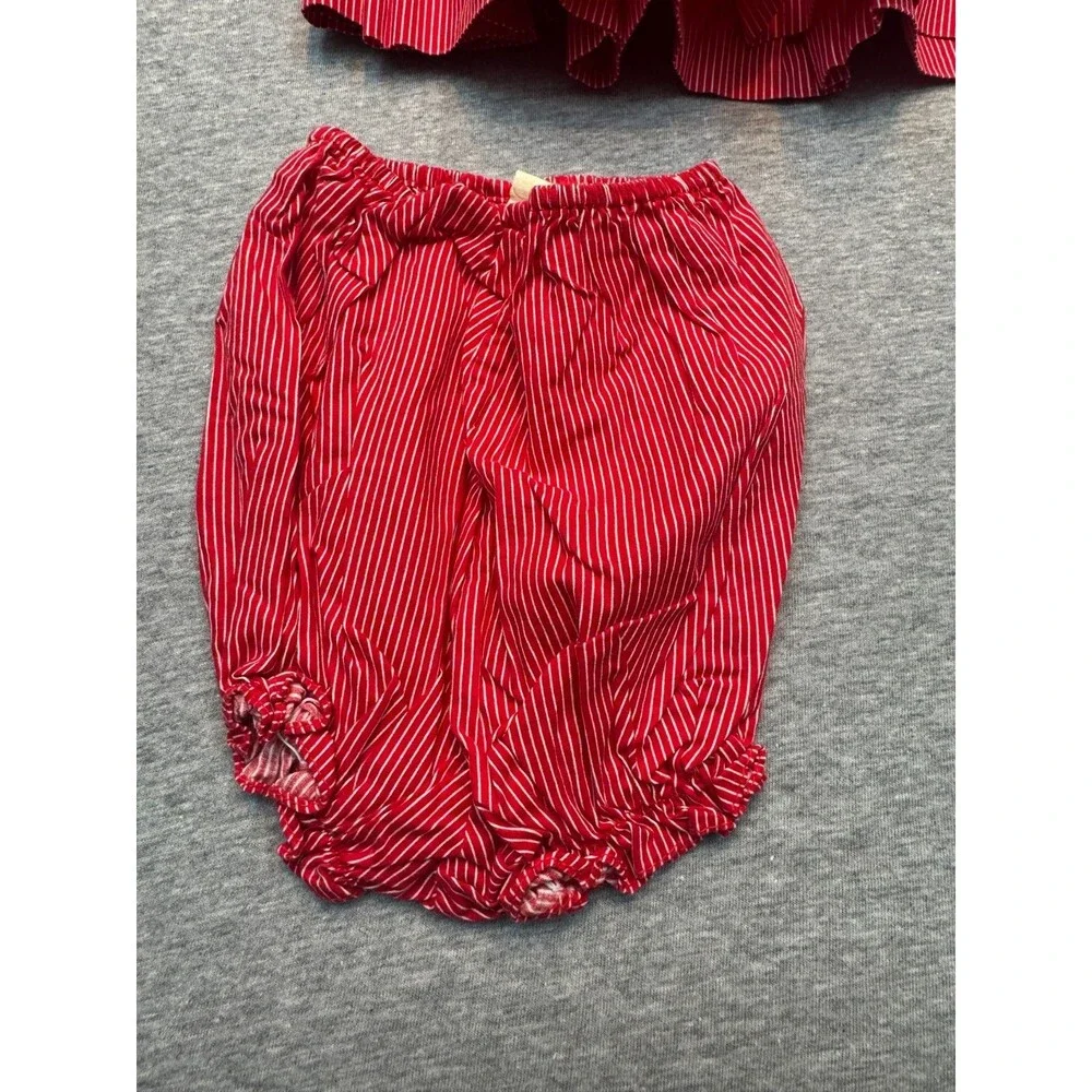 Vintage 80s Clicastro & Co Red Pinstripe Baby Dress Bloomers Set 12-18M USA